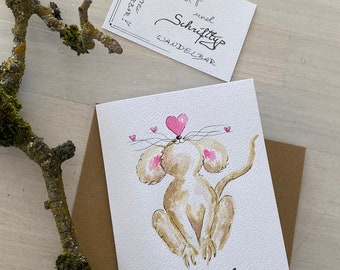 KEIN Druck Alles LIEBE meine MAUS Handgemalte Aquarellkarte Valentinstag Freundschaft Galentines Original sign Kalligraphie personalisierbar