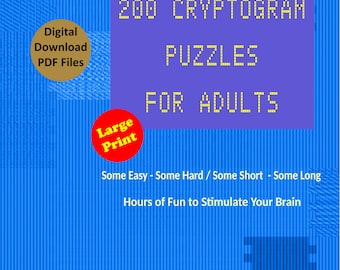 Cryptogram 200 Puzzle Book Digital Download, Downloadbare Afdrukbare PDF-bestanden. Leuk voor tieners volwassenen en senioren. Hersenkrakers