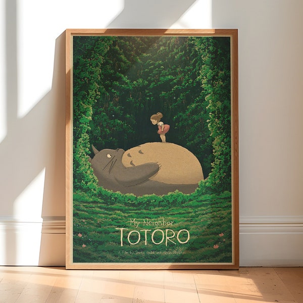 Totoro houten ingelijste poster, anime vintage poster print, unieke muurdecoratie van hoge kwaliteit, klaar om op te hangen P0022