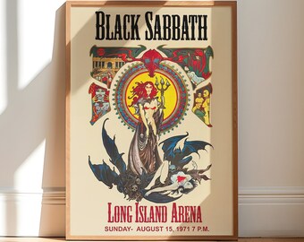 Black Sabbath - Long Island Arena 1971 Konzert Poster - Wandkunst mit Rahmen P0058