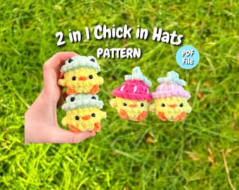 2 in 1 Chick in Hats Crochet PATTERN