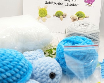 DIY crochet kit, turtle crochet kit, crochet instructions with materials, crochet for beginners, turtle to crochet, crochet with plush yarn