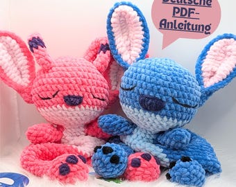 PDF crochet pattern German, Alien Snuggler Blue and Pink, Amigurumi pattern, Monster Blue and Pink Stitch