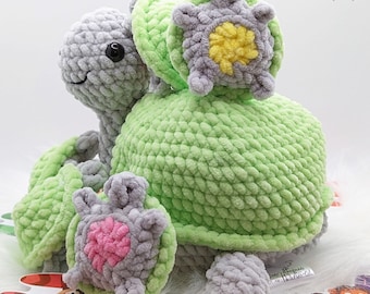 Crocheted turtle memory, cuddly toy with babies in the belly, gift for babies, gift for children, memory game, game for children