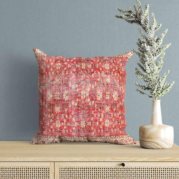botanical pillow, accent pillow cover, pink throw pillow, lumber cushion, primitive pillow, floral pillow cover, sofa cushion, bench pillow