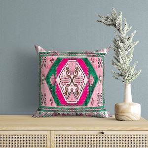 almohada verde rosa, funda de cojín, almohada hecha a mano, almohada de suelo, almohada de sofá, almohada de sofá, almohada de banco, almohada de cama, almohada de decoración boho