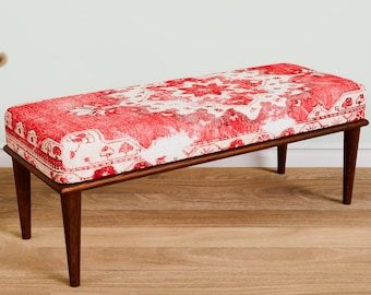 Gorgeous red bench, Mandala design bench, Meditation bench, Handwoven bench, Boho ottoman bench, Upholstered bench, End of bed bench, 274-03