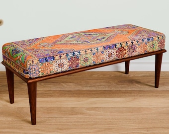 Authentic design upholstered bench, Nomadic bench, Ethnic bench, Livingroom bench, Dining room bench, Oriental bench, Handmade bench,292-01