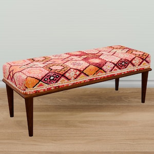 Bench for bedroom, Padded bench, Entryway bench, Accent bench, Kilim design bench, Traditioal art, Covered bench, Kitchen bench, 05-02