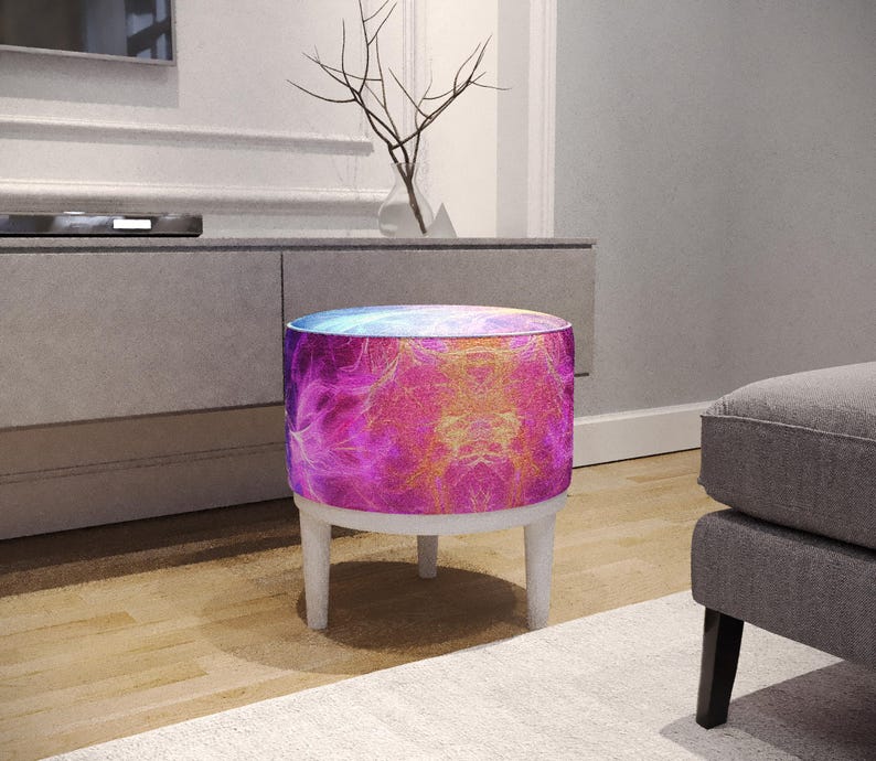 Pinky footstool, Laundry room seat, Indoor bench seating, Custom made pouf, Dining table chair, Round dressing stool, White bench legs, M-49