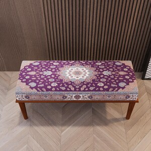 This nomadic-style floral ottoman bench is perfect for vanity tables, hallways, foyers, or as a telephone bench. Handmade with care, it combines style, comfort, and functionality. Ideal for adding a cozy, boho-inspired touch to any living space.