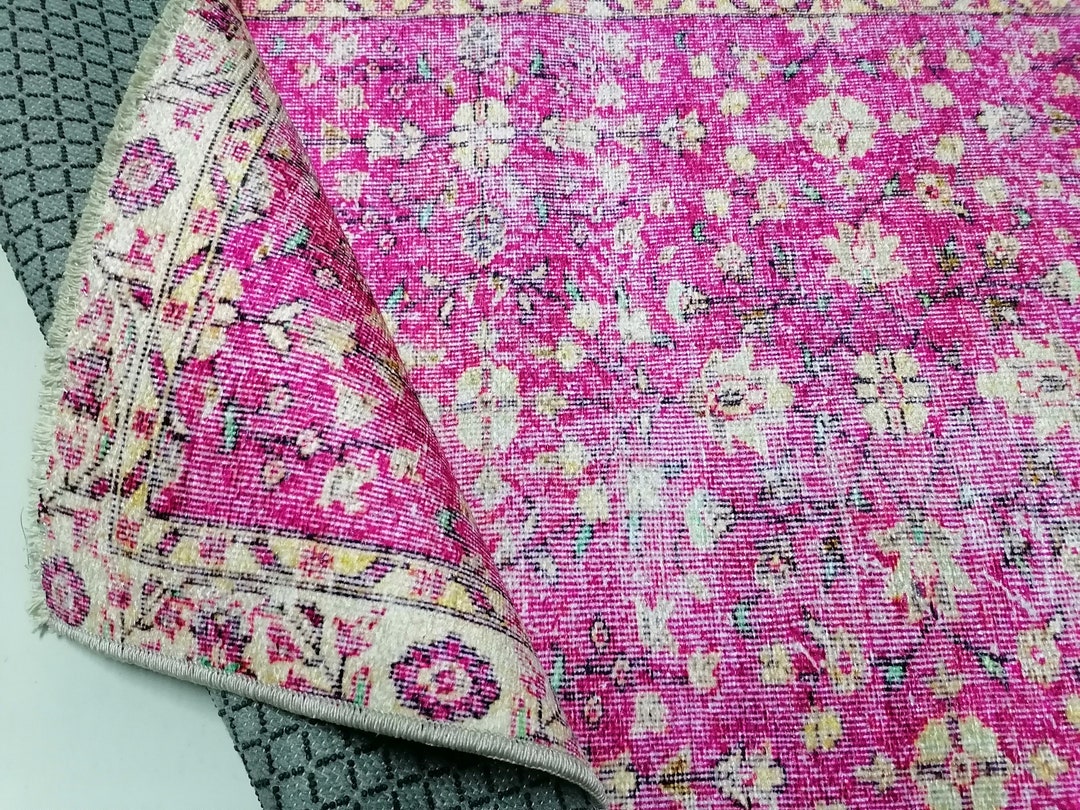 Blush Pink Rug, Art Deco Rug, Floral Mat, Washable Area Rug, Vintage