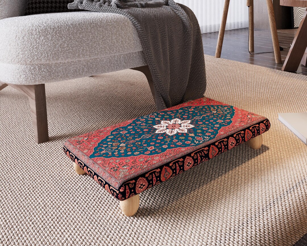 Boho Fabric Footstool, Foot Support Stool, Floral Pattern Footstool ...