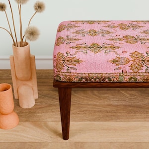 Pink oriental bench, Comfort bench, End of bed bench, Handmade bench, Livingroom bench, Makeup bench, Home decor bench, Kitchen seat, 337-01