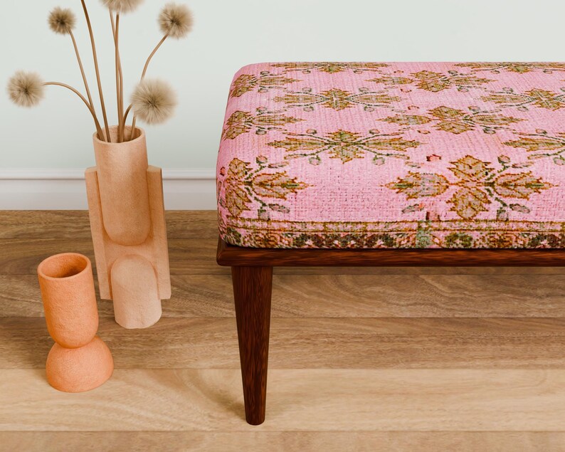 Pink oriental bench, Comfort bench, End of bed bench, Handmade bench, Livingroom bench, Makeup bench, Home decor bench, Kitchen seat, 337-01