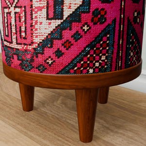 Vibrant pink bench, Doorway seating, Window front stool, Round french table, Ottoman organizer, Make up pouf, Vanity round seat, 280-02