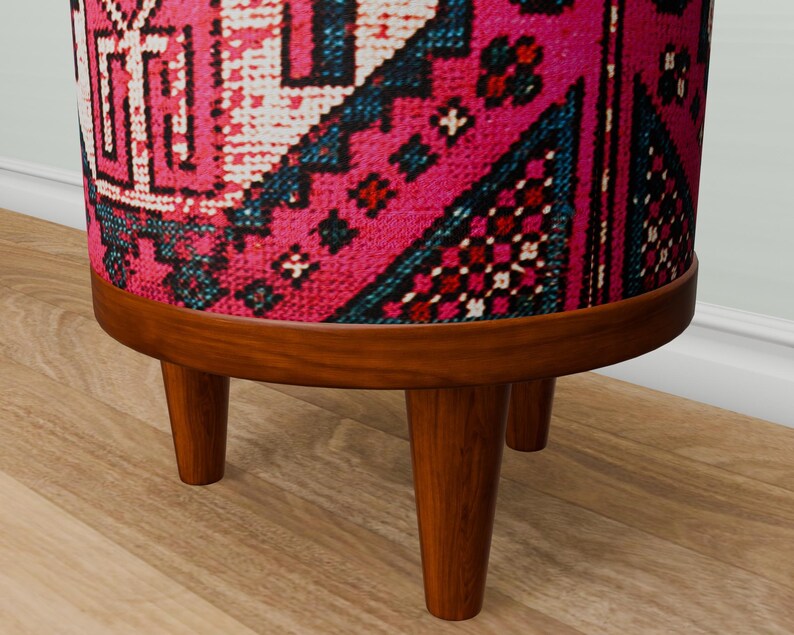 Vibrant pink bench, Doorway seating, Window front stool, Round french table, Ottoman organizer, Make up pouf, Vanity round seat, 280-02