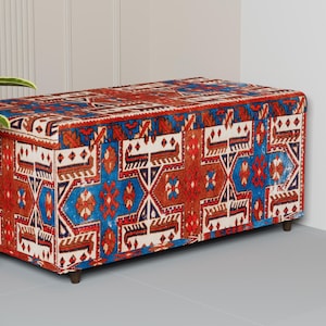 Red and blue bohemian bench, Storage ottoman bench, Traditional design bench, Bedroom trunk, Comfortable bench, Stylish bench, 342-01