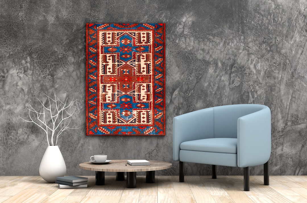 Turkish Rug Pattern, Kilim Canvas, Retro Pattern Canvas, Printed Canvas, Texture Wall Decor