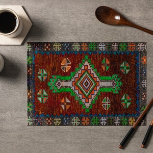 Bar Placemats, Holiday Placemat, Fashionable Placemat, Wipeable Placemat, Turkish Rug Printed, Chenille Woven Placemat, Boho Dinner Mat