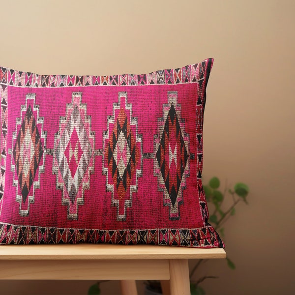 bedding pillow, pink rug pillow, throw pillow cover, traditional pillow, herki printed pillow, washable pillow, soft cushion, boho pillow