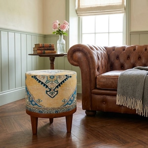 Yellow Geometric Pattern Stool | Makeup Vanity Chair | Bohemian Footstool