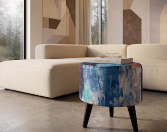 Premium art pouf, Traditional furniture, Bench for accent, Elegant seating, Ottoman floor table, Round footstool, Aesthetic pouf stool, M-46