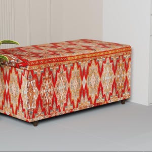Storage organizer, Reddish bench, Ottoman trunk, Durable furniture, Ethnic design bench, Utility decor, Toy storage bench, Cozy seat, 120-01