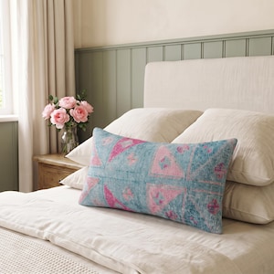 Icy Blue Alternating Triangle Case | Bedroom Lumbar Pillow | Pastel Retro Cushion
