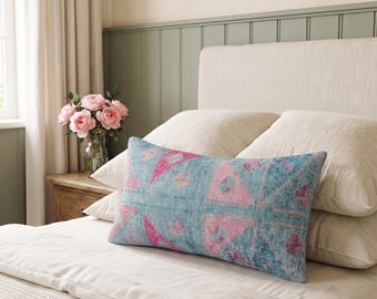 Icy Blue Alternating Triangle Case | Bedroom Lumbar Pillow | Pastel Retro Cushion