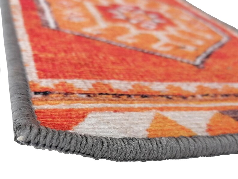 Easy clean rug, Stair mat rug, Treads cover, Soft turkish rug, Orange rug, Stair protector, Portable rug, Oushak runner, Stair runner rug