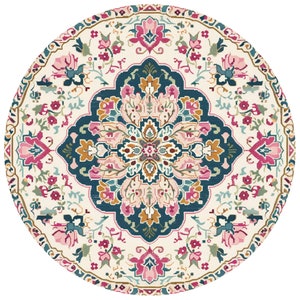 Floral circle rug, Housewarming rug, Pretty rug, Mandala rug, Chic rug, Maximalist rug, Small space gift, Textured rug, Nook rug, Bath rug