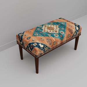Boho chic bench, Unique bench, Wooden bench, Vanity bench, Nomadic bench, Front window bench, Make up bench, Accent bench, Cozy bench, M-274