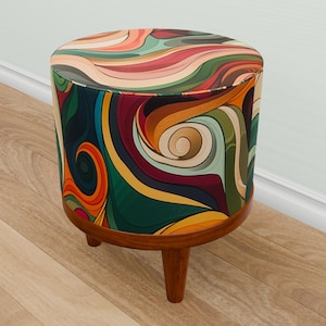 Luxury footstool, Elegant round pouf, Aesthetic decor, Bohemian footrest, Ottoman pouf stool, Round side table, Planter bench, M-158