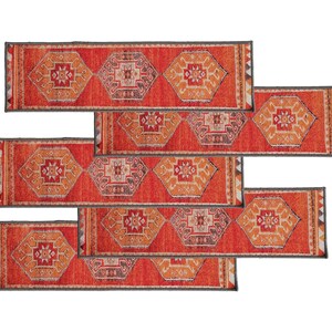 Easy clean rug, Stair mat rug, Treads cover, Soft turkish rug, Orange rug, Stair protector, Portable rug, Oushak runner, Stair runner rug