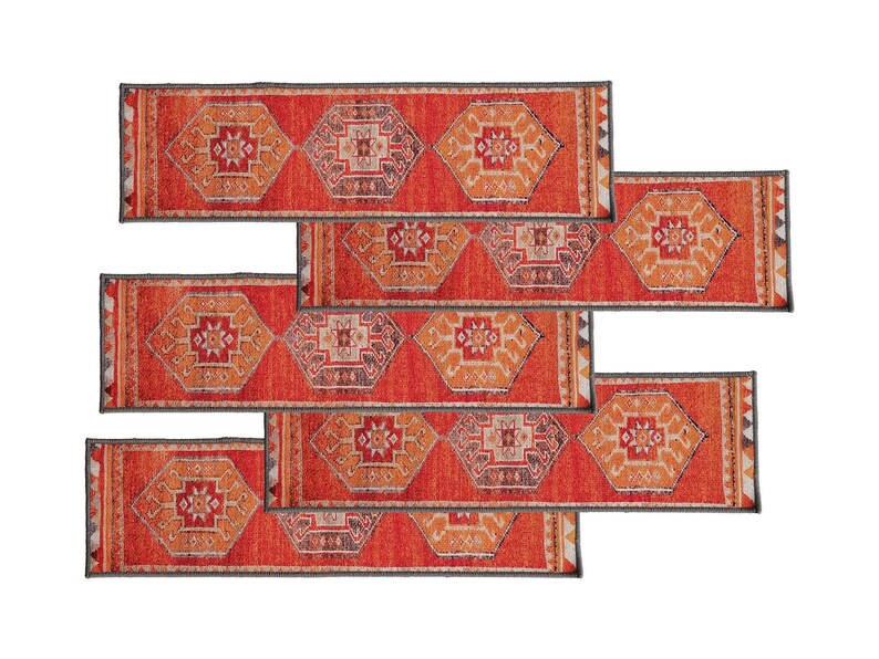 Easy clean rug, Stair mat rug, Treads cover, Soft turkish rug, Orange rug, Stair protector, Portable rug, Oushak runner, Stair runner rug