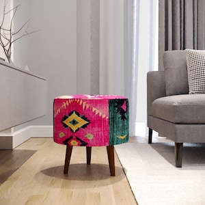 Puf con estampado Kilim, reposapiés Pinky, banco otomano redondo, taburete tapizado, reposapiés Nomadic, puf del suroeste, silla de maquillaje redonda, M-20