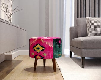 Puf com estampa Kilim, Banquinho Pinky, Banco otomano redondo, Banqueta estofada, Apoio para os pés estilo nômade, Puf estilo sudoeste, Cadeira redonda para maquiagem, M-20