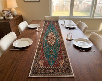 Teal Star Medallion Table Runner | Dresser Scarf Decor | Southwestern Home Accent