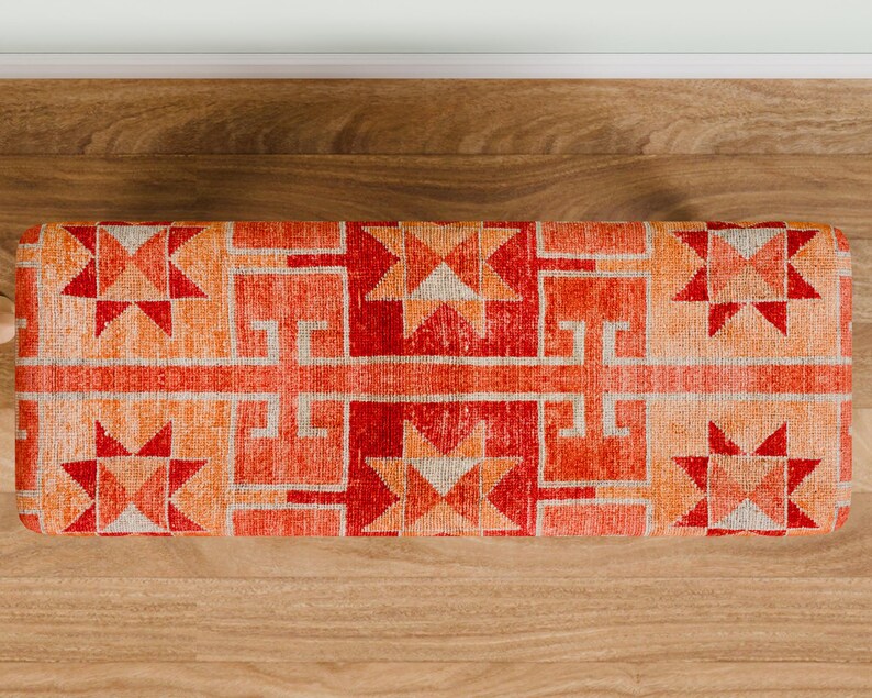 Ottoman bench, Window bench, Bed bench, Bedroom bench, Upholstered bench, Decor bench, Farmhouse bench, Orange fabric bench, Wood bench, 04