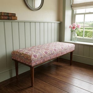 Floral furniture, Bedroom bench, Upholstered bench, Mudroom long seating, Wood work bench, Ottoman footstool, Bench with cushion