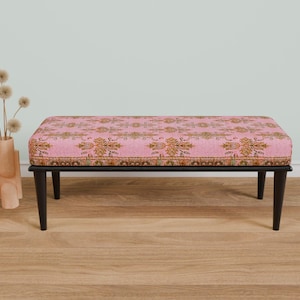 Pink oriental bench, Comfort bench, End of bed bench, Handmade bench, Livingroom bench, Makeup bench, Home decor bench, Kitchen seat, 337-01