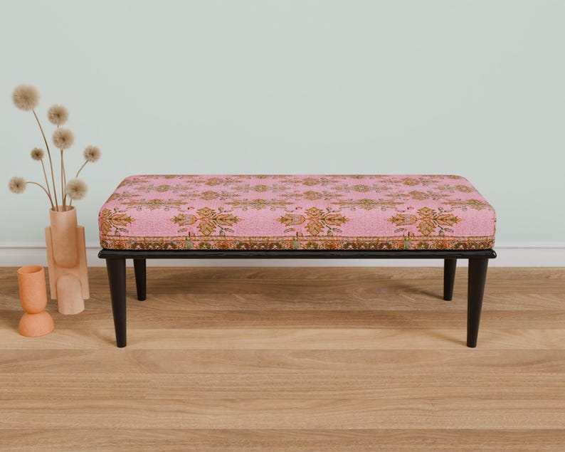 Pink oriental bench, Comfort bench, End of bed bench, Handmade bench, Livingroom bench, Makeup bench, Home decor bench, Kitchen seat, 337-01