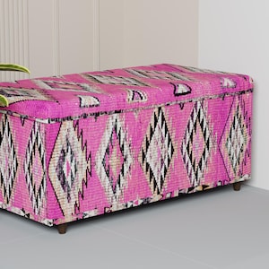 Fushia tribal uphostered ottoman, Elegant storage ottoman bench, Bedside commode, Pastel color ottoman bench, Comfortable bench, 331-02
