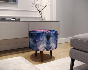 Luxuriöser Fußhocker, Ottomane Holzbank, Dekorativer Fußhocker, Wohnbank, Runder Couchtisch, Hochwertige Fußstütze, Pouf fürs Badezimmer, M-43