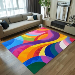 Colorful print rug, Layered rug, Elegant rug, Simply throw rug, Easy to care rug, Saloon rug, Living room rug, Area rug, Non-slip rug