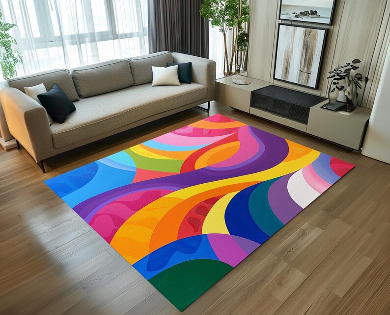 Colorful print rug, Layered rug, Elegant rug, Simply throw rug, Easy to care rug, Saloon rug, Living room rug, Area rug, Non-slip rug