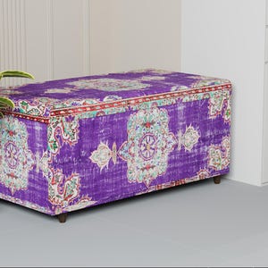 Bold purple storage, Interior decor, Versatile bench, Functional trunk, Room organizer, Unique design bench, Regular furniture, 114-03