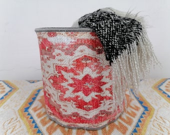 Storage Basket: Pink Floral Boho Design - Handwoven Cotton Fabric