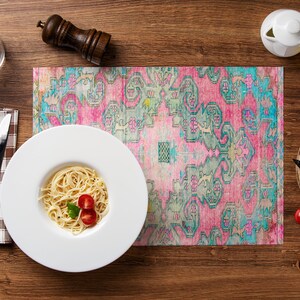 Kilim Style Tableware, Versatile Placemat, Tableware in Multiple Colors, Bohemian Table Mats, Antique Durable Placemats, Stylish Tableware